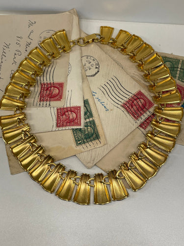 1980’s Matte Gold Articulated Collar Necklace Bloomers and Frocks